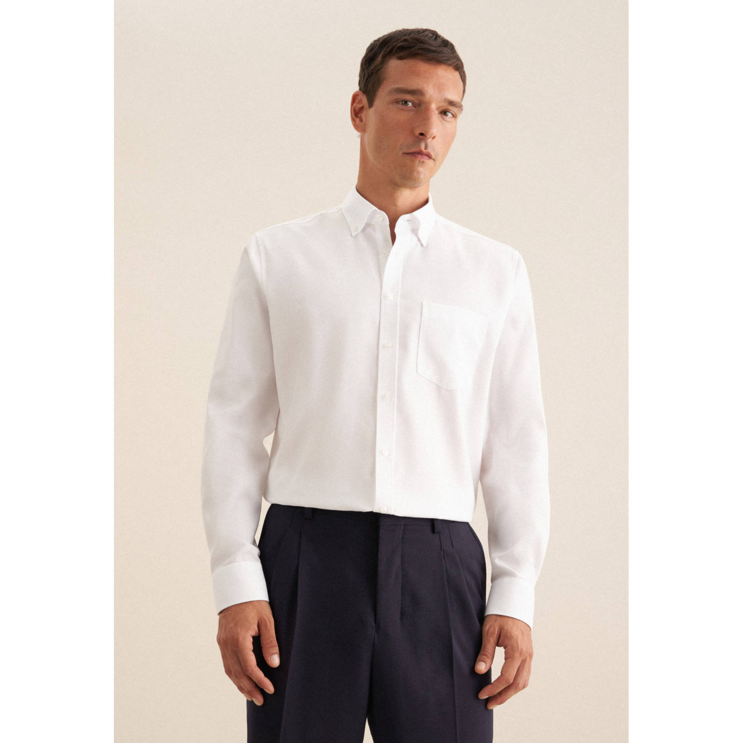 Seidensticker overhemd met all over print en textuur wit