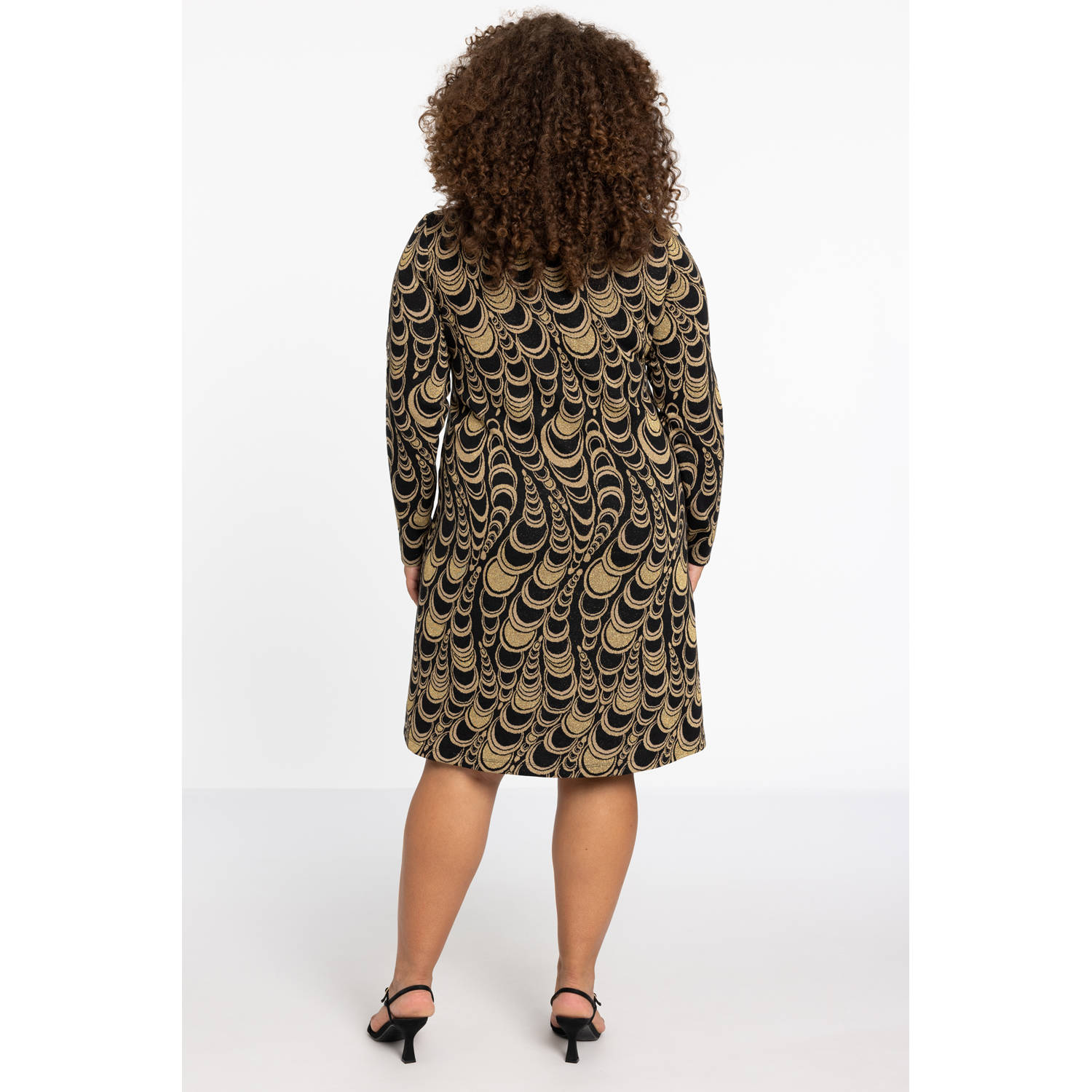 YOEK jurk met all over print goud zwart