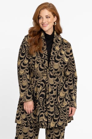 rechtvallende blazer met all over print goud/zwart