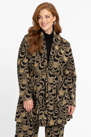 rechtvallende blazer met all over print goud/zwart