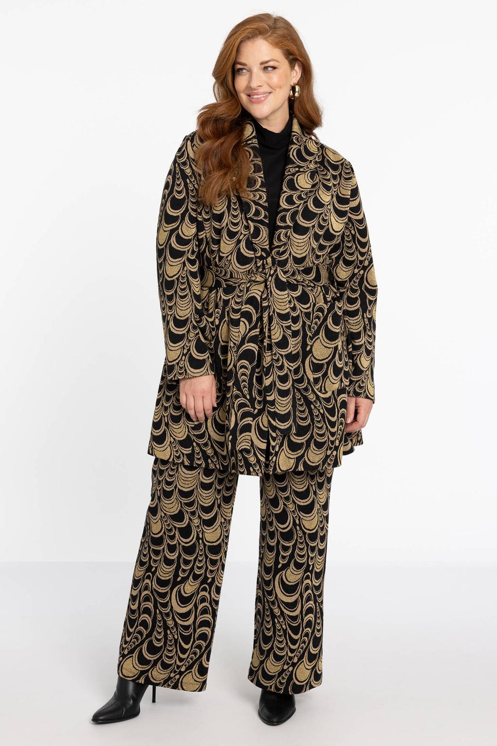 YOEK rechtvallende blazer met all over print goud/zwart