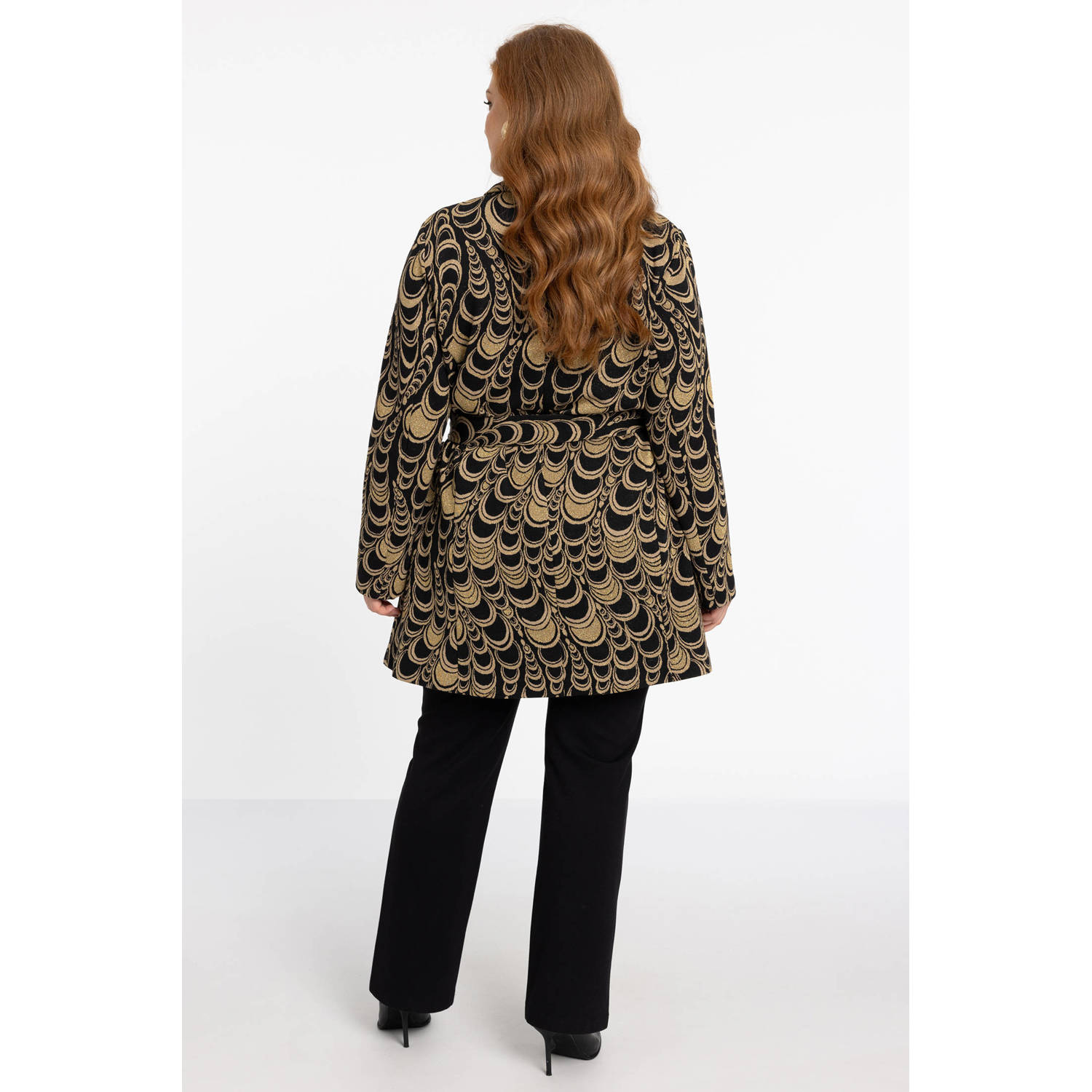 YOEK rechtvallende blazer met all over print goud zwart