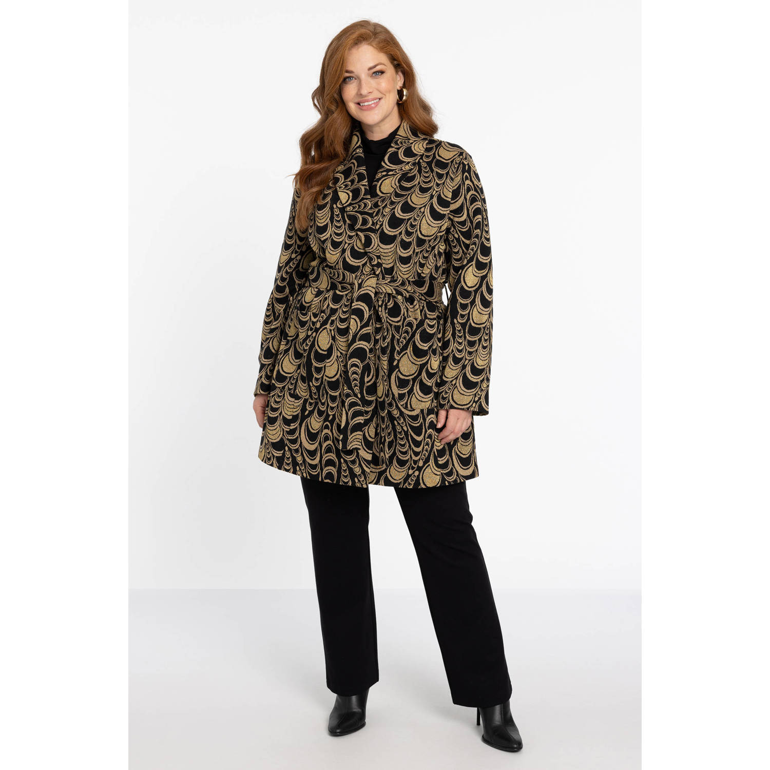 YOEK rechtvallende blazer met all over print goud zwart