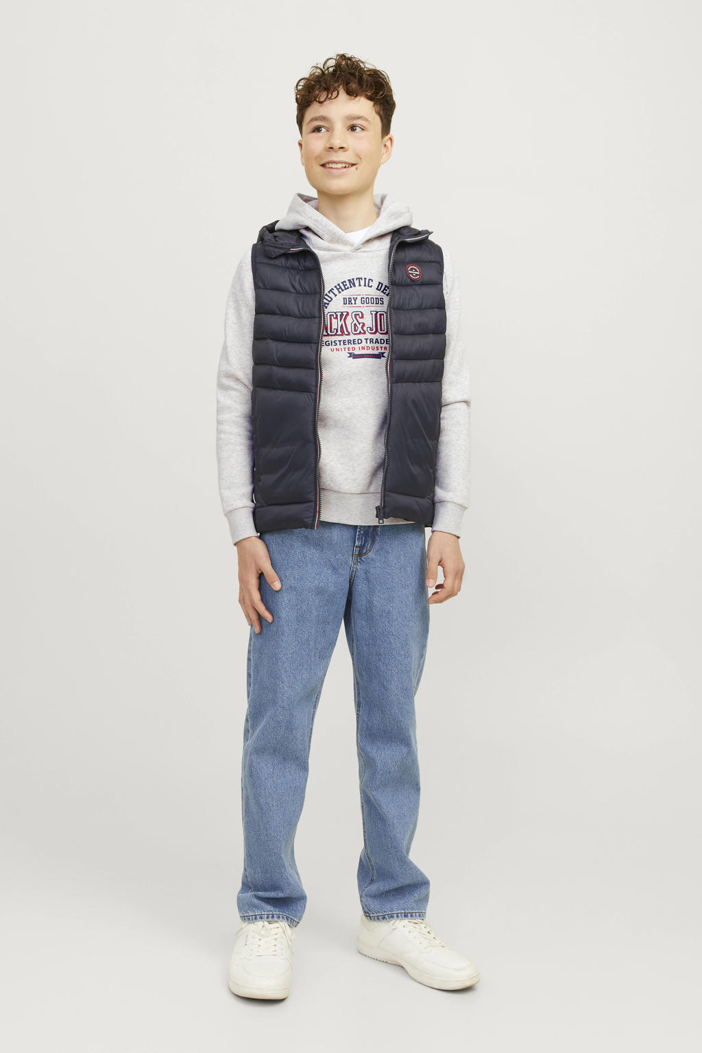 JACK & JONES JUNIOR hoodie JJELOGO met logo wit melange