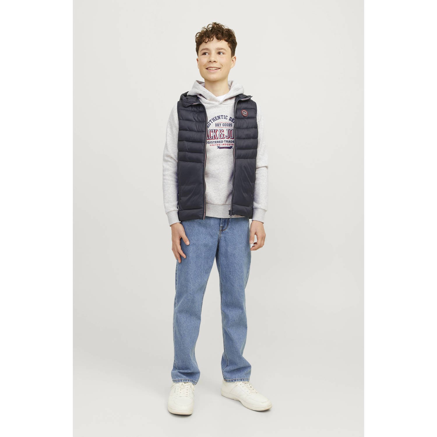 JACK & JONES JUNIOR hoodie JJELOGO met logo wit melange