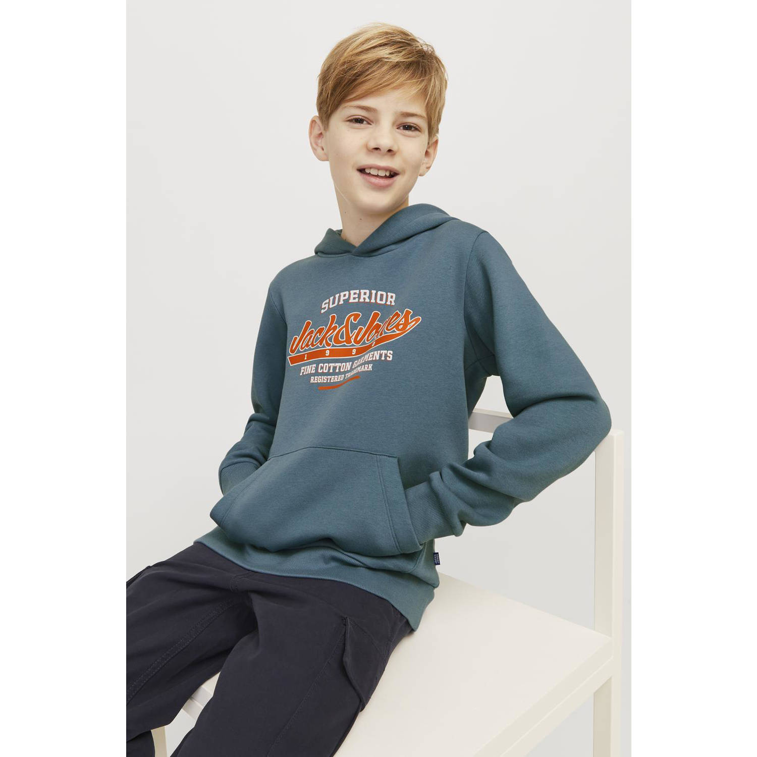 JACK & JONES JUNIOR hoodie JJELOGO met logo blauw