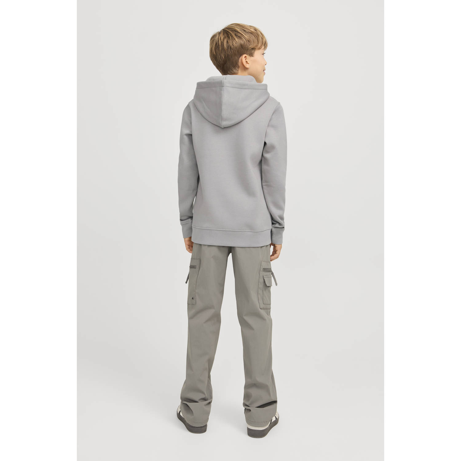 JACK & JONES JUNIOR hoodie JJESTAR met tekst grijs