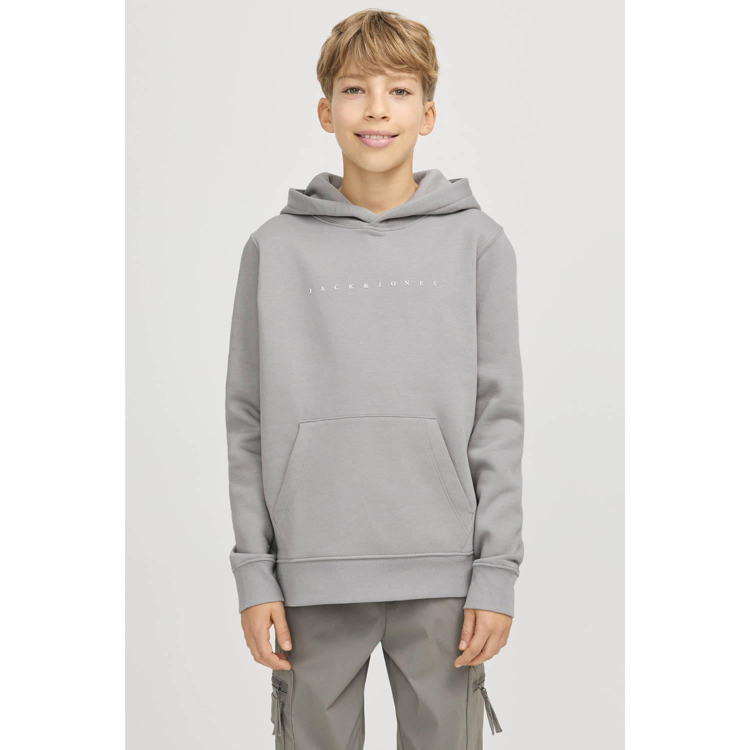 JACK & JONES JUNIOR hoodie JJESTAR met tekst grijs