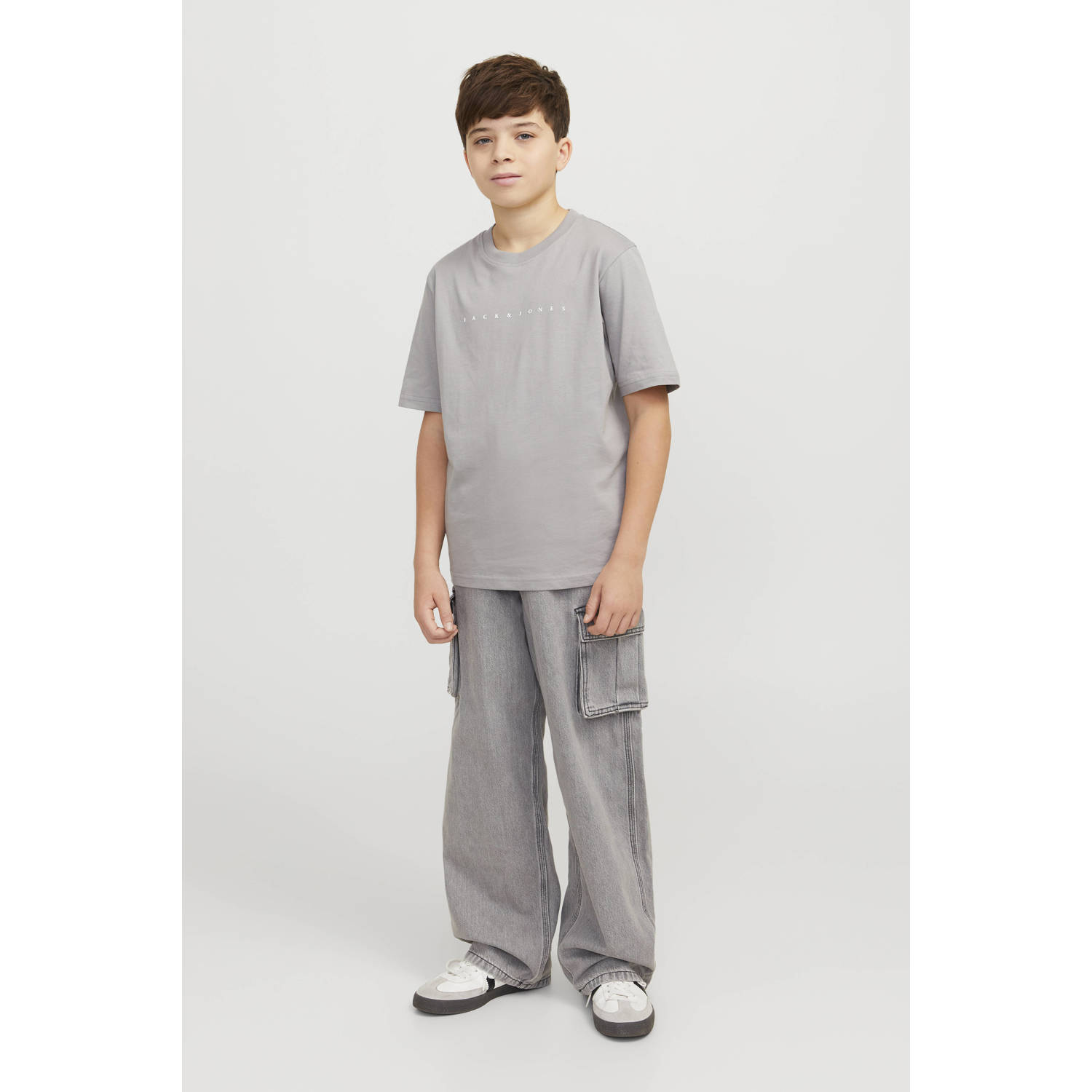 JACK & JONES JUNIOR T-shirt JJESTAR met tekst grijs