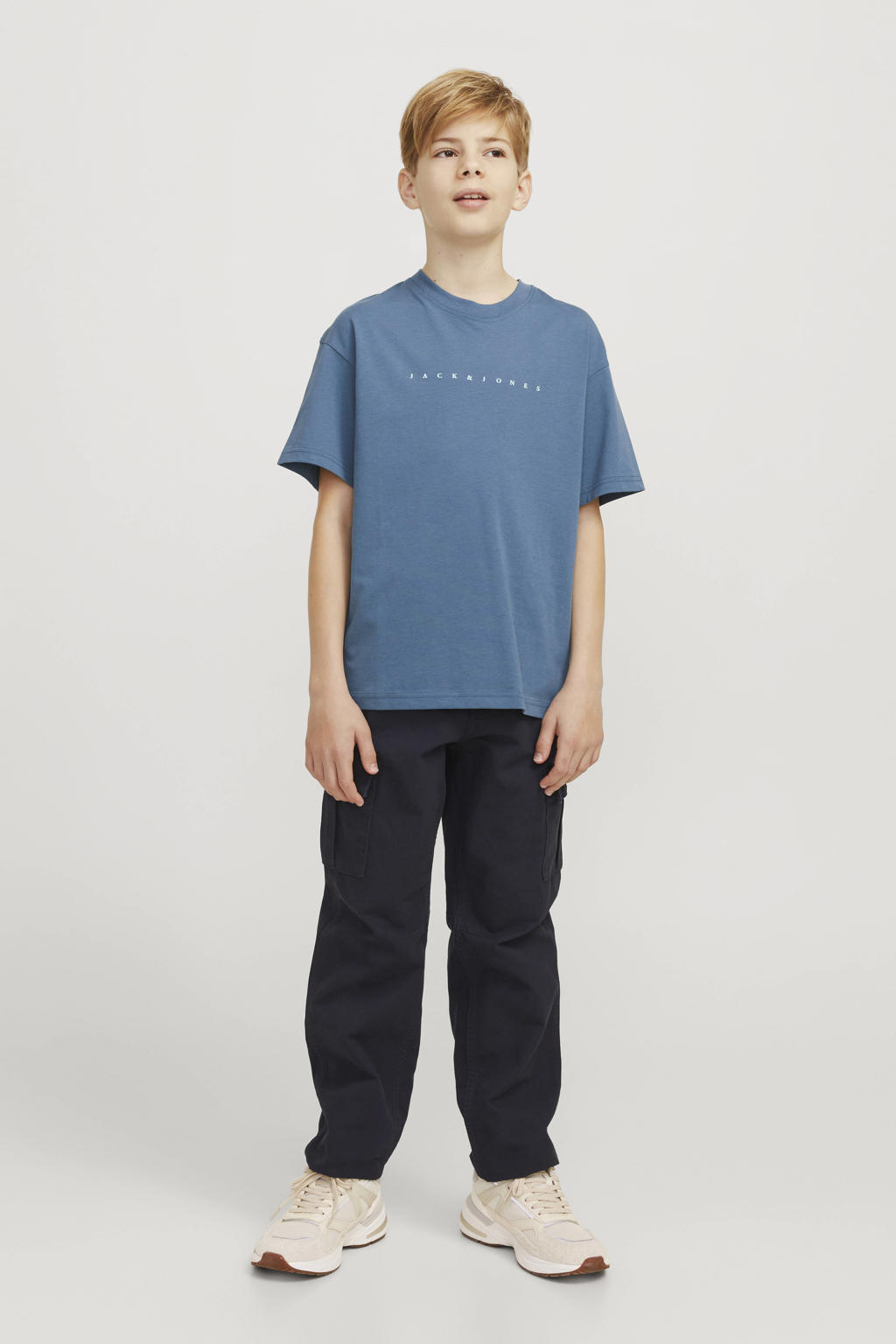 JACK & JONES JUNIOR T-shirt JJESTAR met tekst blauw