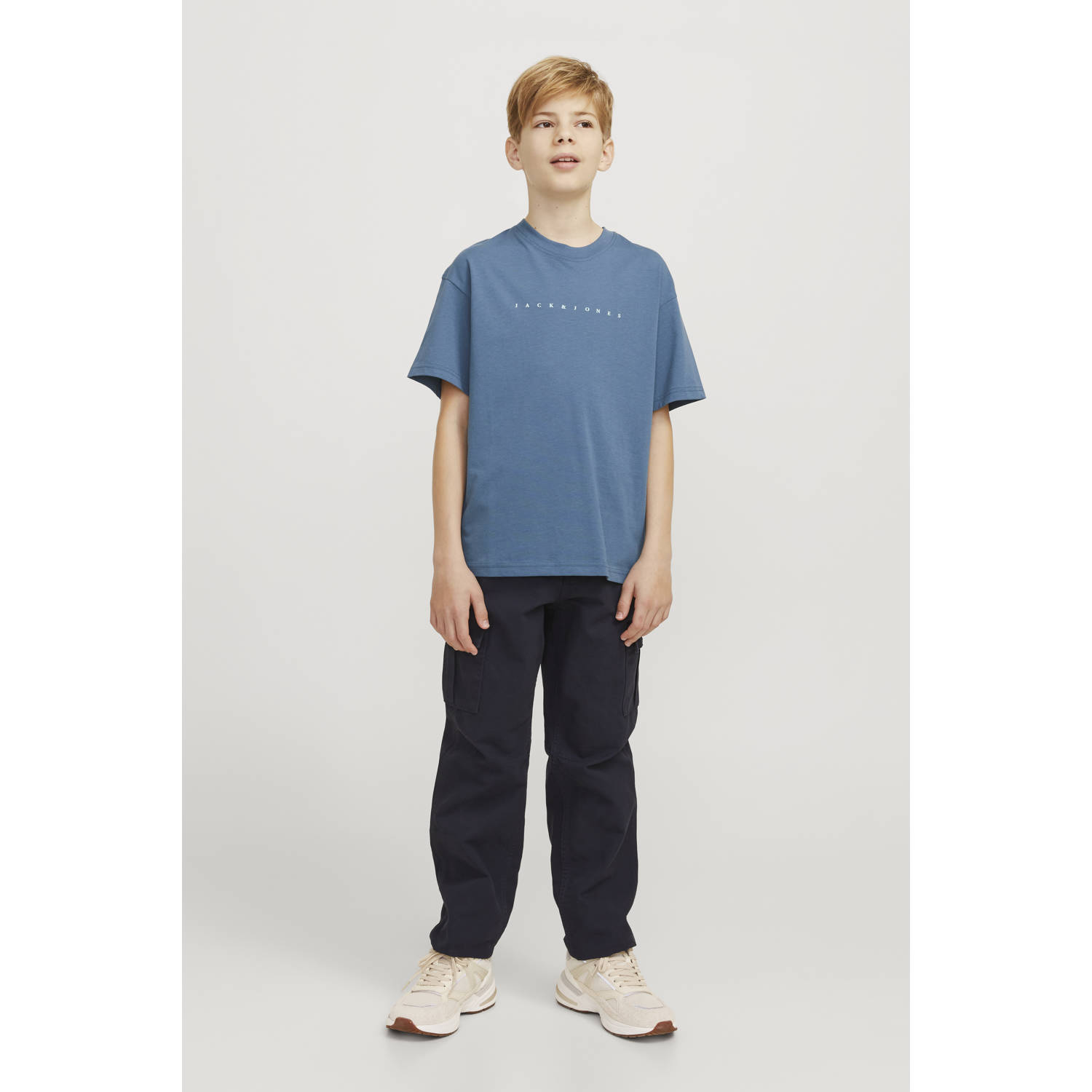 JACK & JONES JUNIOR T-shirt JJESTAR met tekst blauw