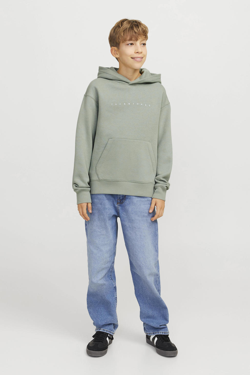 JACK & JONES JUNIOR hoodie JJESTAR met tekst zachtgroen