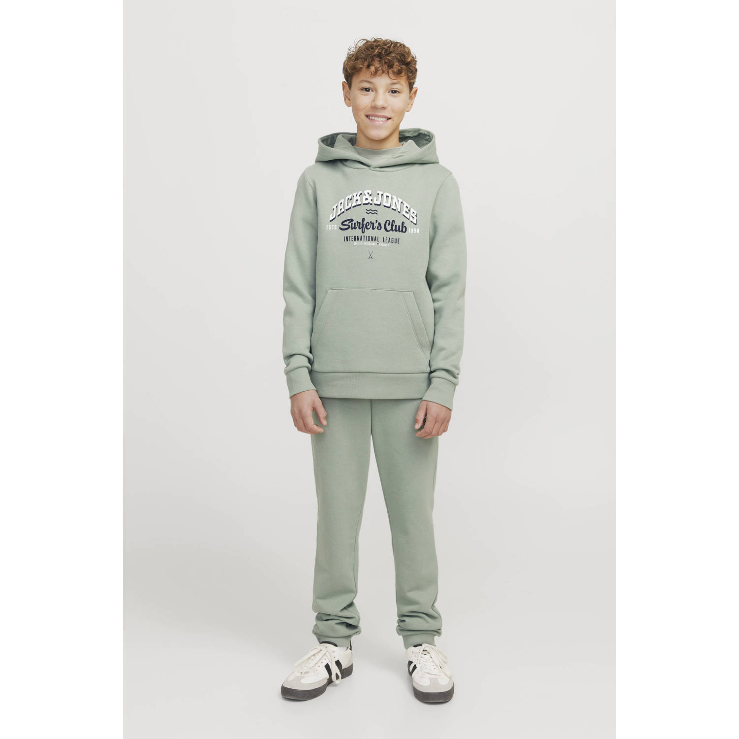 JACK & JONES JUNIOR hoodie JJELOGO met logo zachtgroen