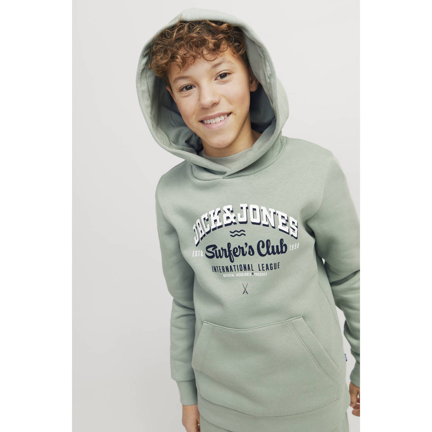 JACK & JONES JUNIOR hoodie JJELOGO met logo zachtgroen