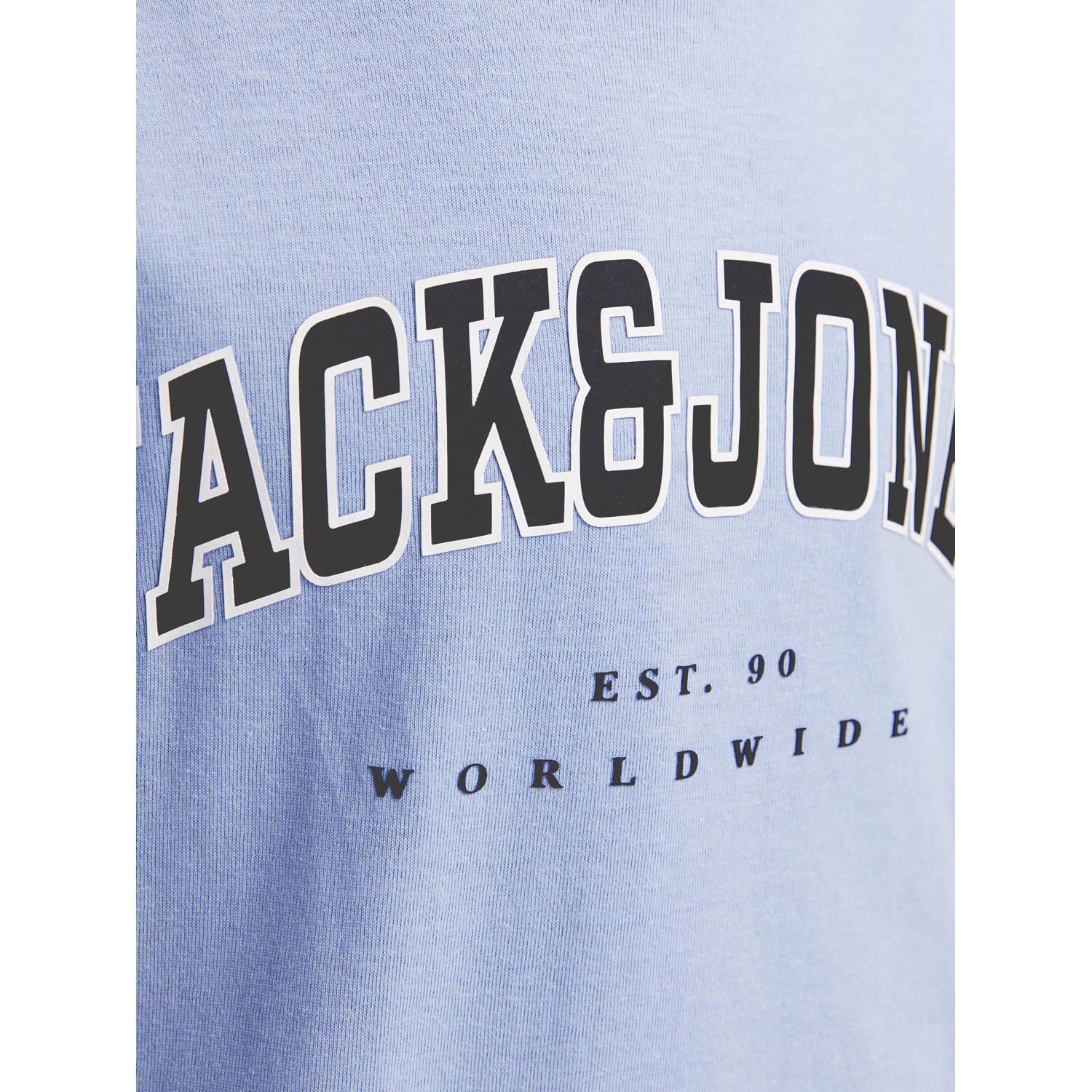 JACK & JONES JUNIOR T-shirt JJECALEB VARSITY met logo lichtblauw
