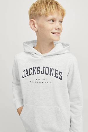 hoodie JJECALEB VARSITY met logo wit melange