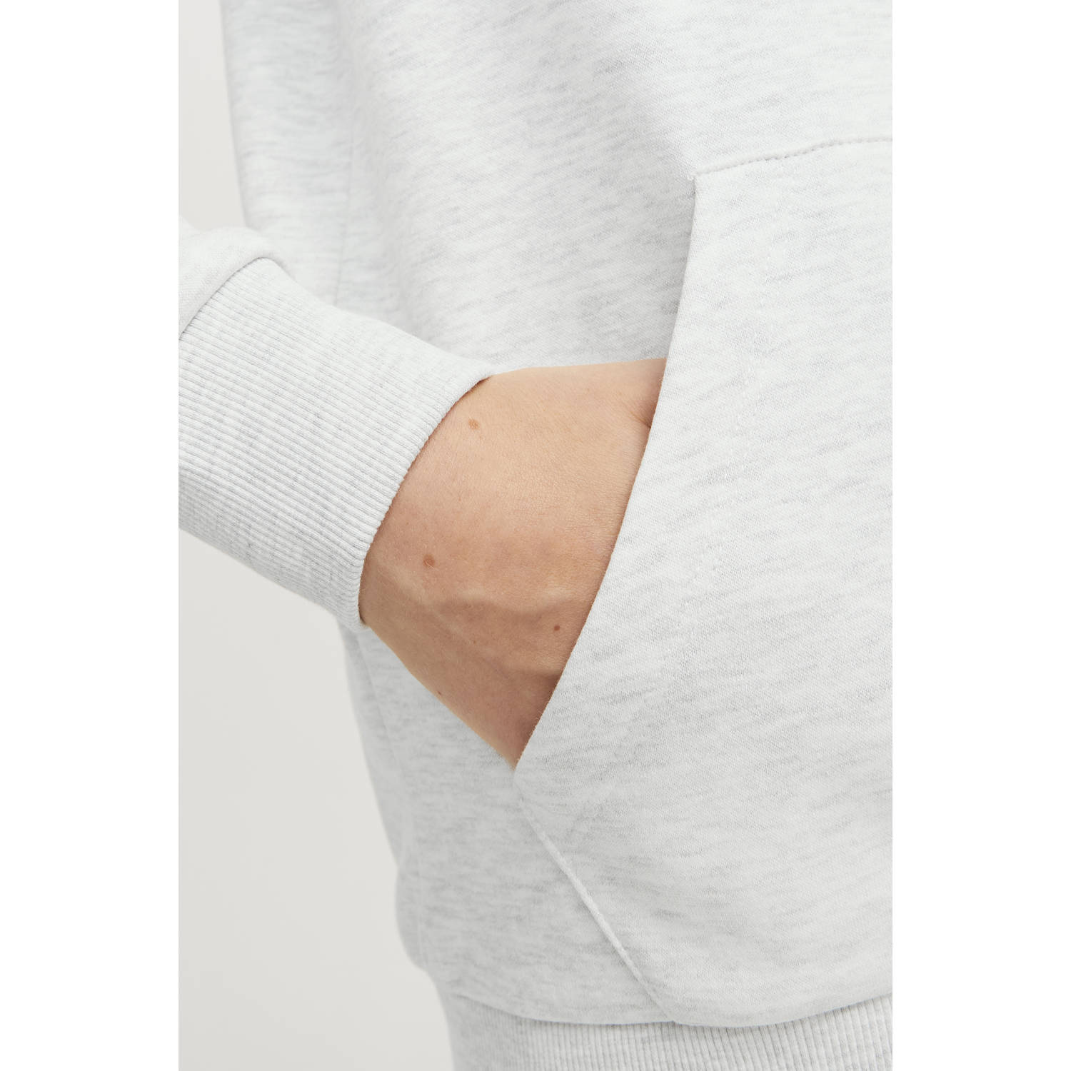 JACK & JONES JUNIOR hoodie JJECALEB VARSITY met logo wit melange