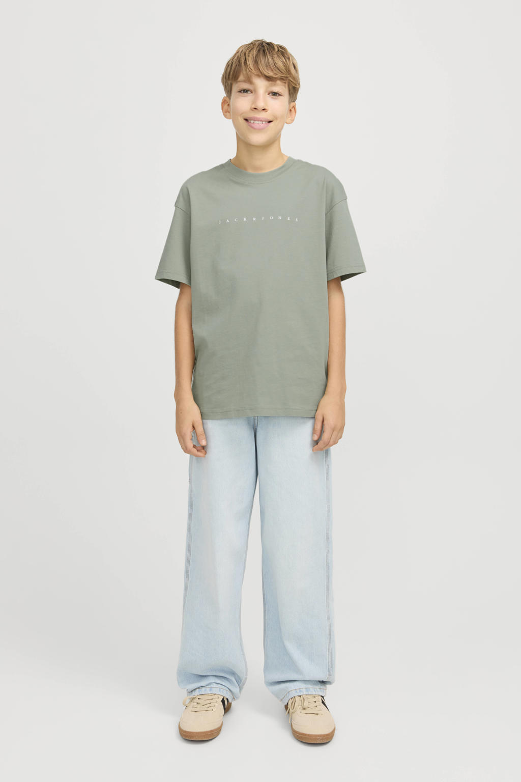 JACK & JONES JUNIOR T-shirt JJESTAR met tekst zachtgroen