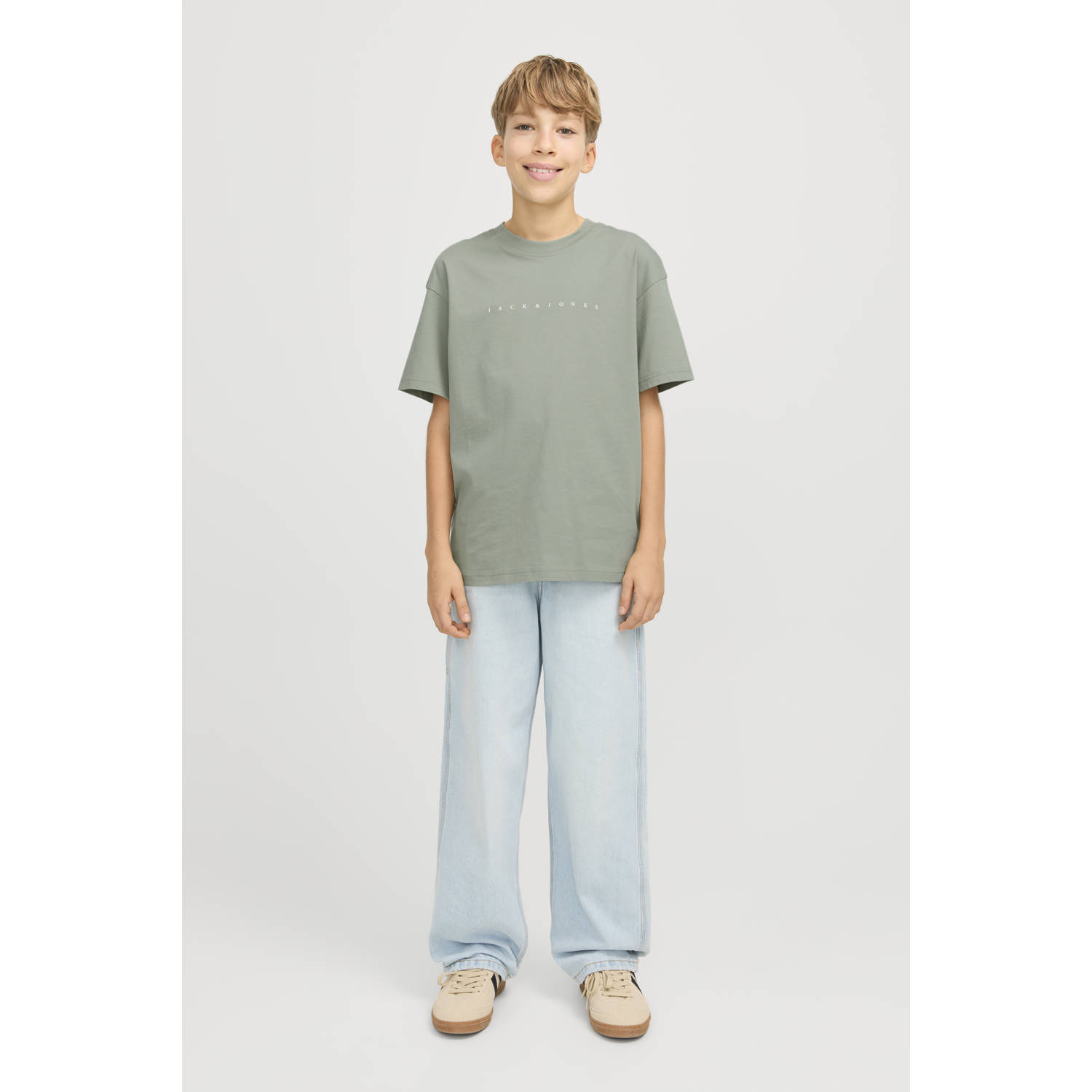 JACK & JONES JUNIOR T-shirt JJESTAR met tekst zachtgroen