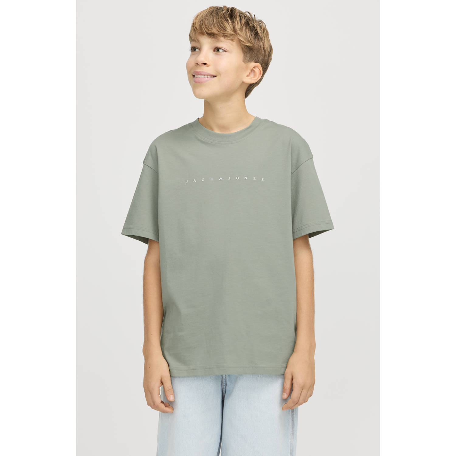 JACK & JONES JUNIOR T-shirt JJESTAR met tekst zachtgroen