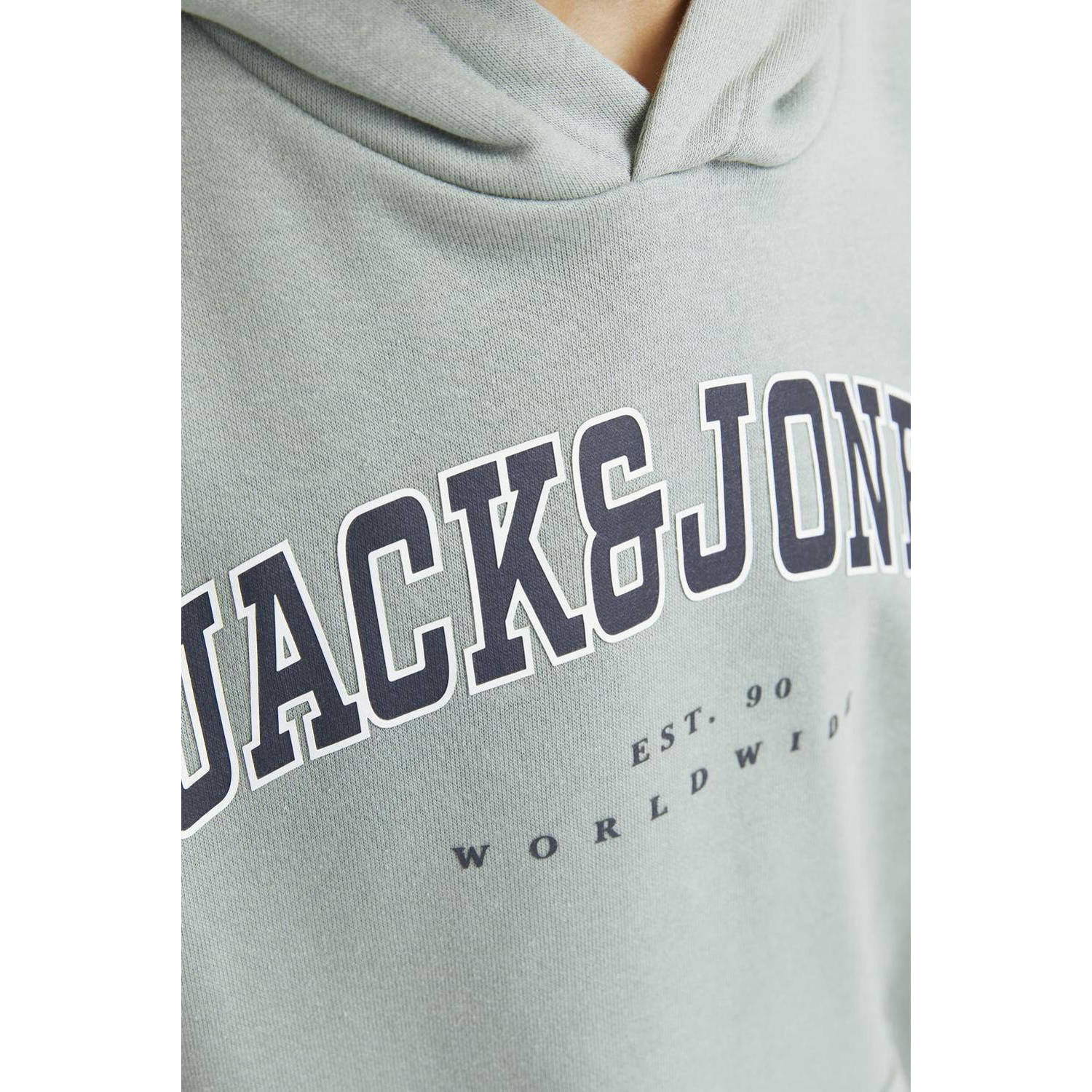 JACK & JONES JUNIOR hoodie JJECALEB VARSITY met logo zachtgroen