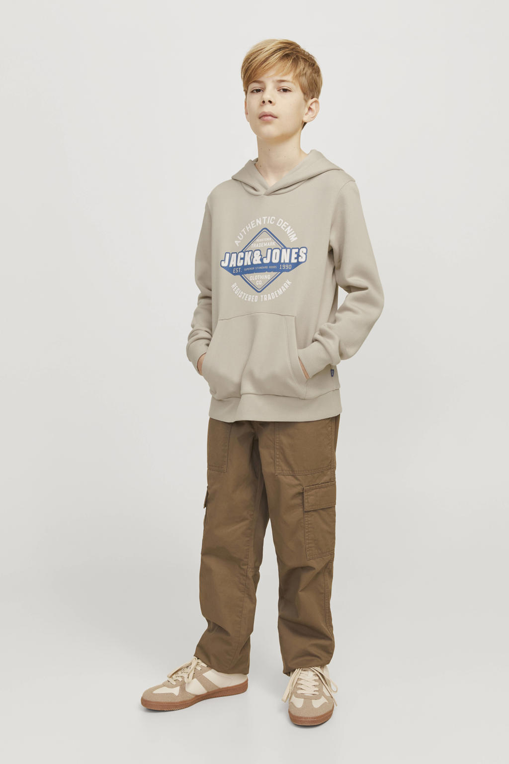 JACK & JONES JUNIOR hoodie JJELOGO met logo beige