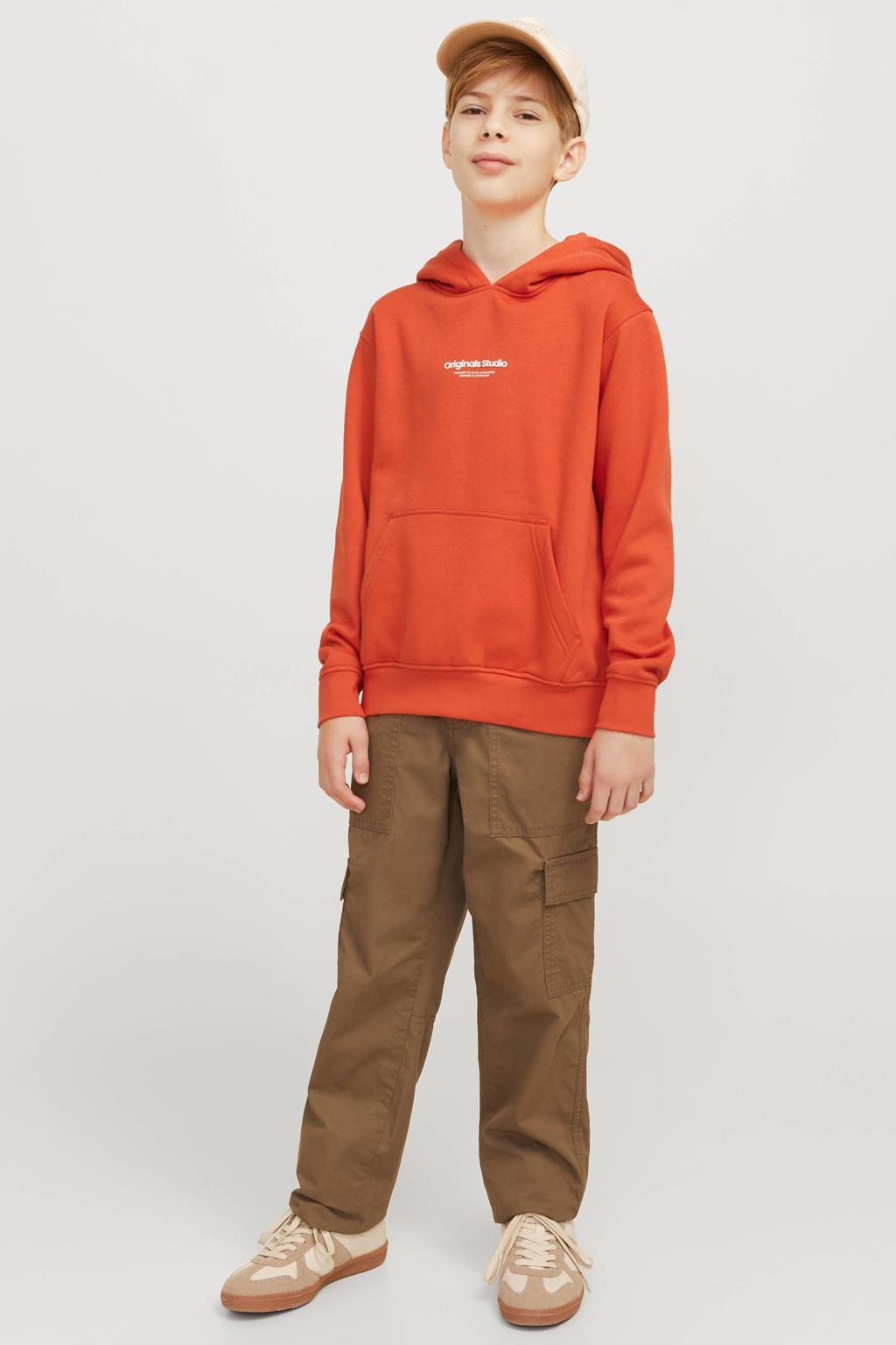 JACK & JONES JUNIOR hoodie JORVESTERBRO met tekst oranjerood
