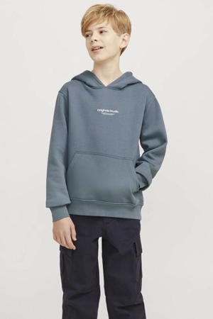 hoodie JORVESTERBRO met tekst staalgrijs