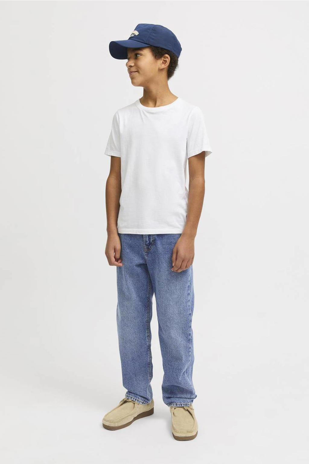 Medium blue denim jongens JACK & JONES JUNIOR high waist relaxed fit jeans van denim met effen