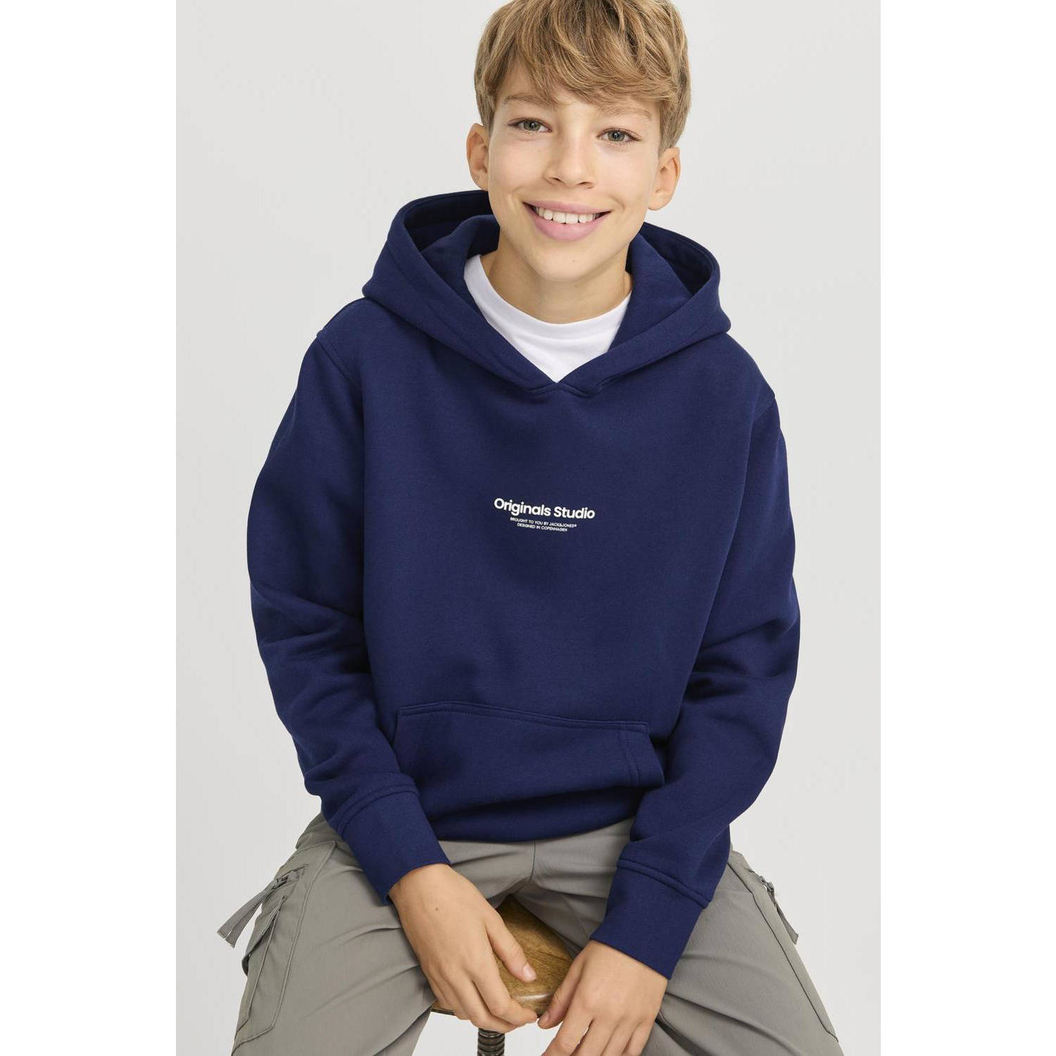 JACK & JONES JUNIOR hoodie JORVESTERBRO met tekst donkerblauw