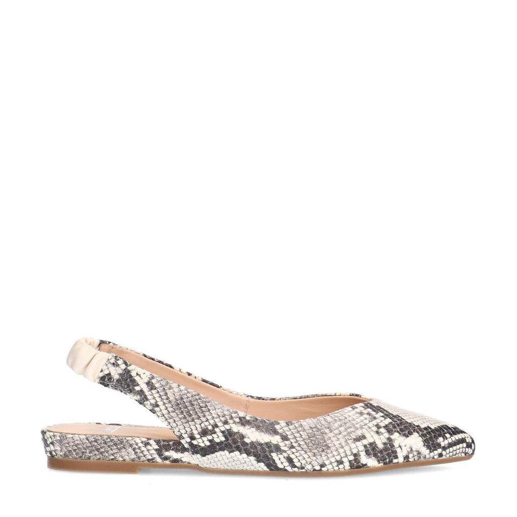 Grijze dames Manfield slingback loafers van leer met slangenprint