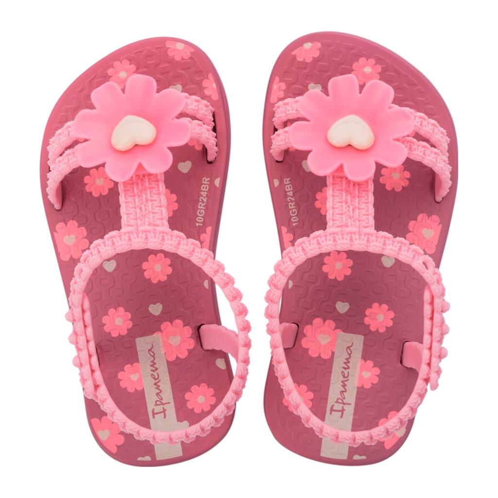 Roze meisjes Ipanema Daisy Baby sandalen van flexband met drukknoop
