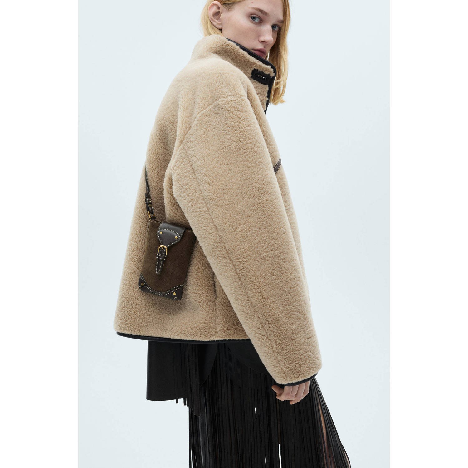 Mango faux fur jas beige