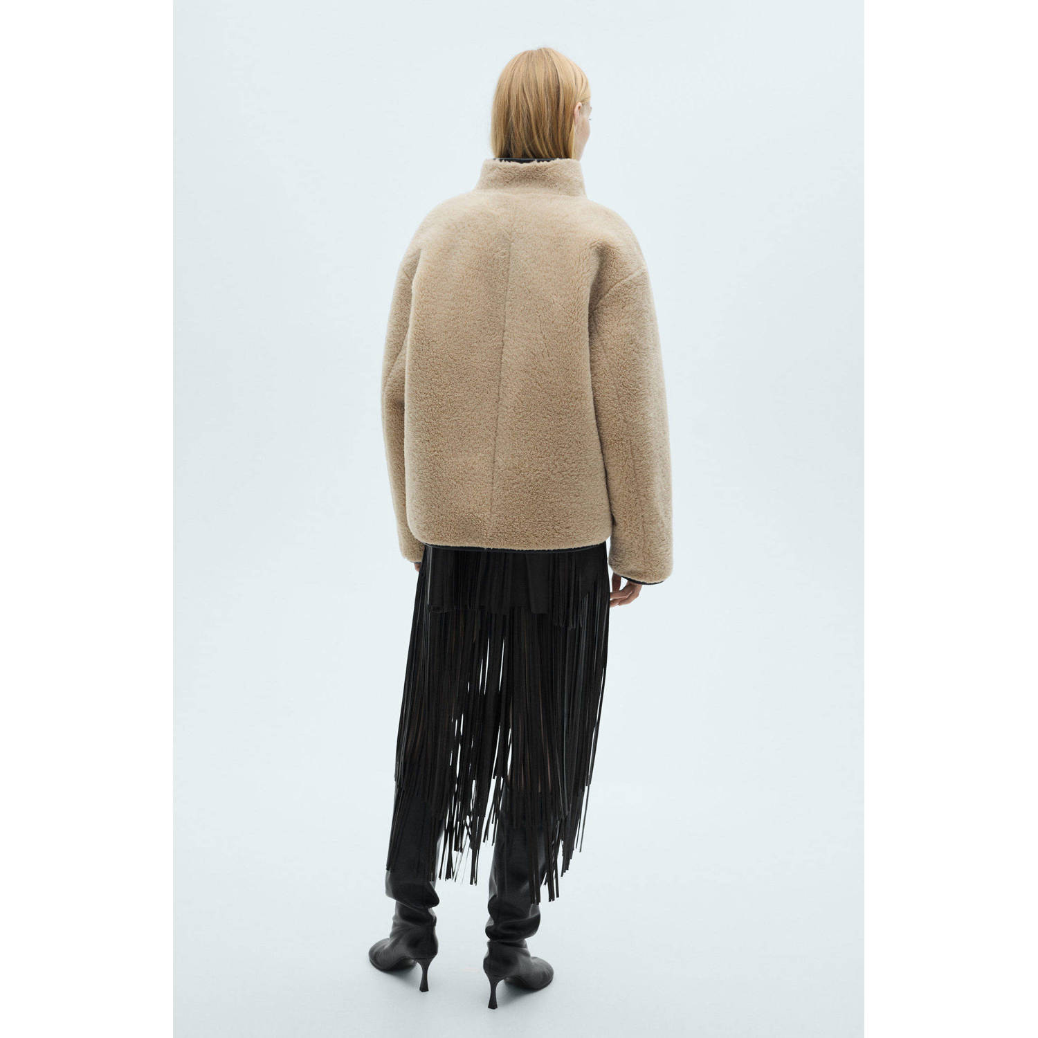 Mango faux fur jas beige