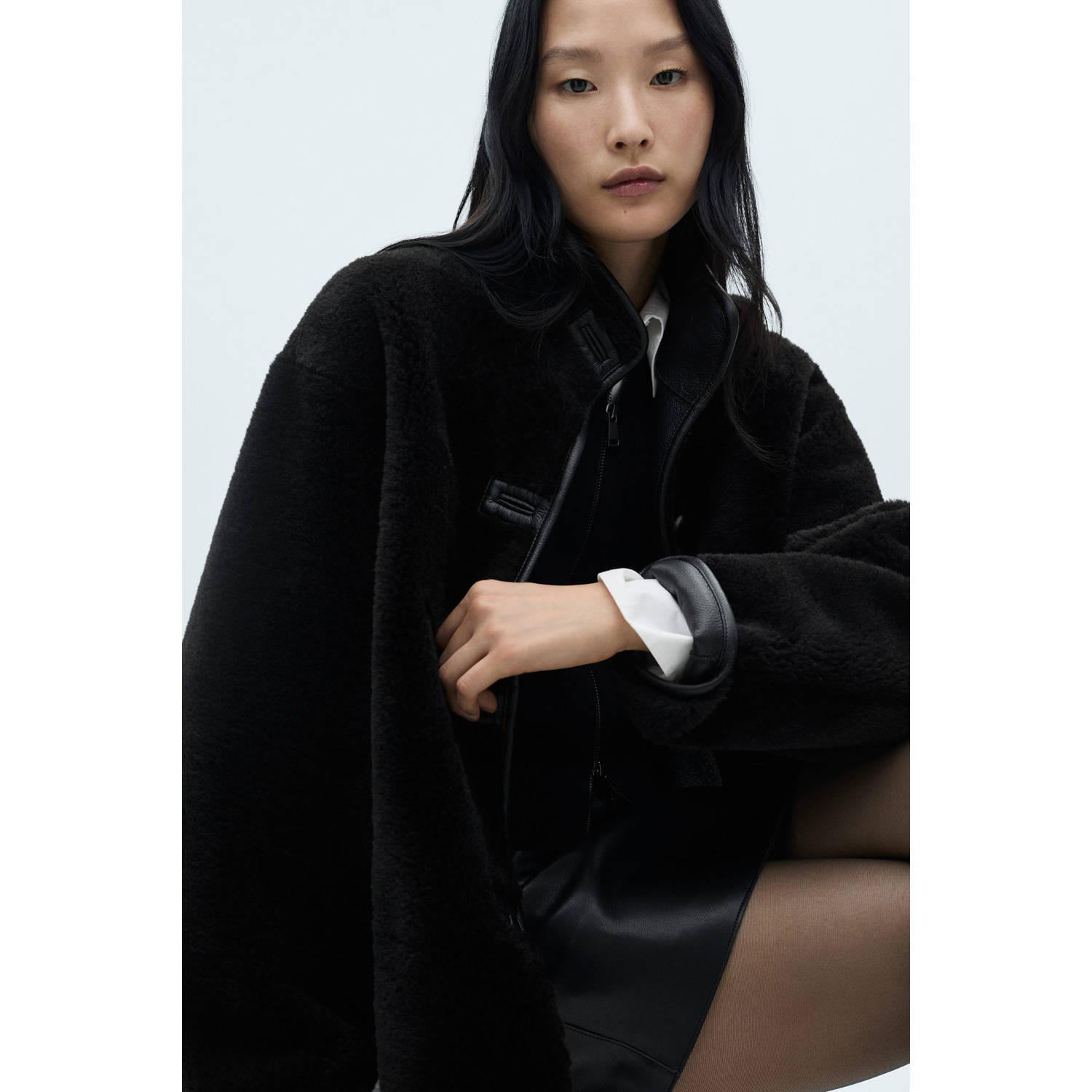 Mango faux fur jas zwart