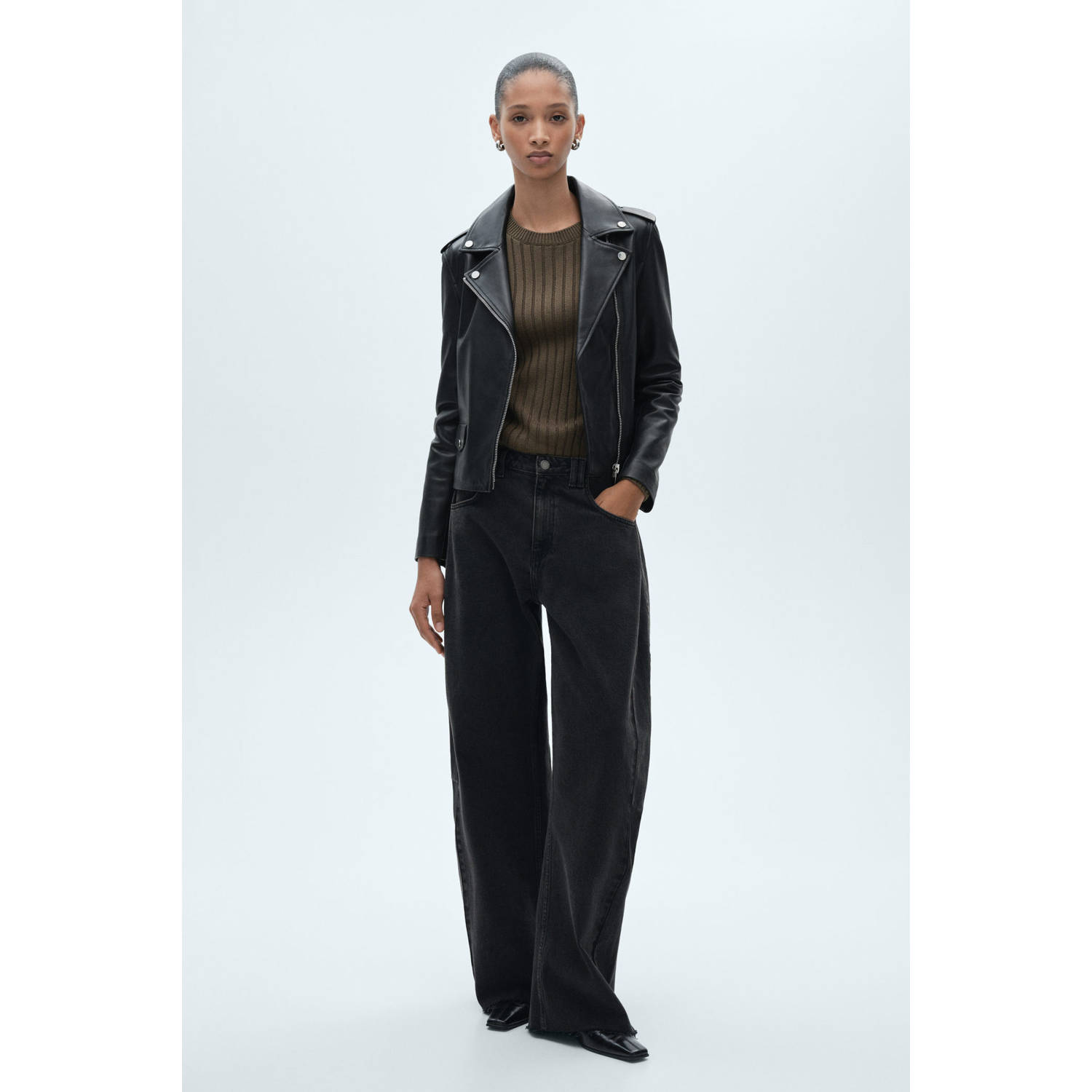 Mango leren biker zwart