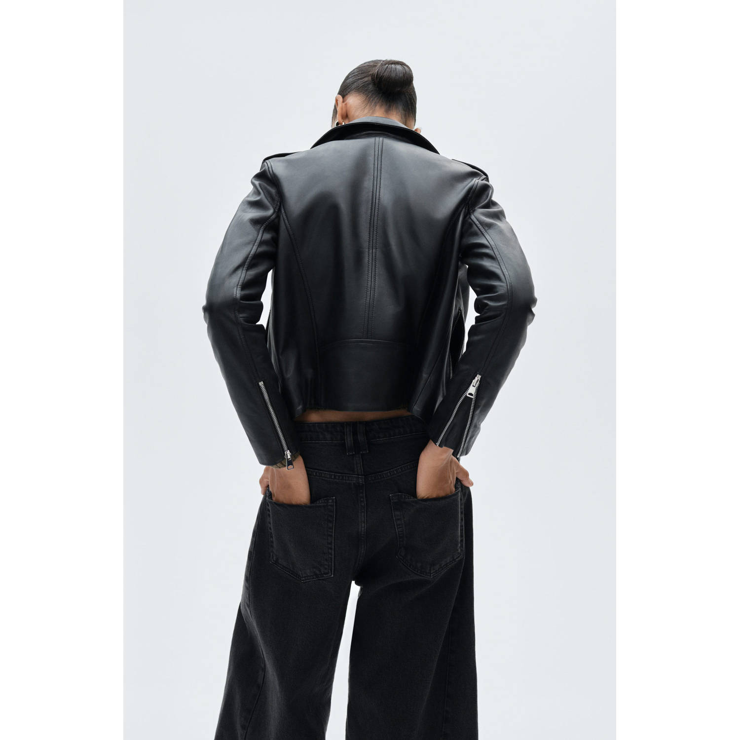 Mango leren biker zwart