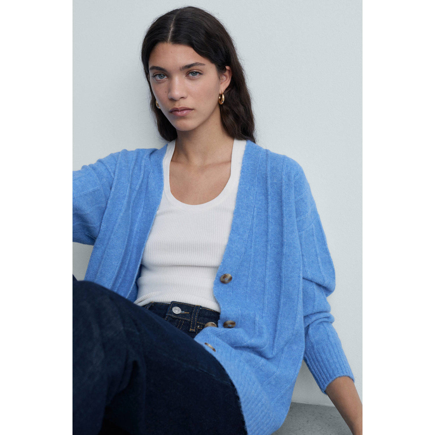 Mango gebreid vest blauw