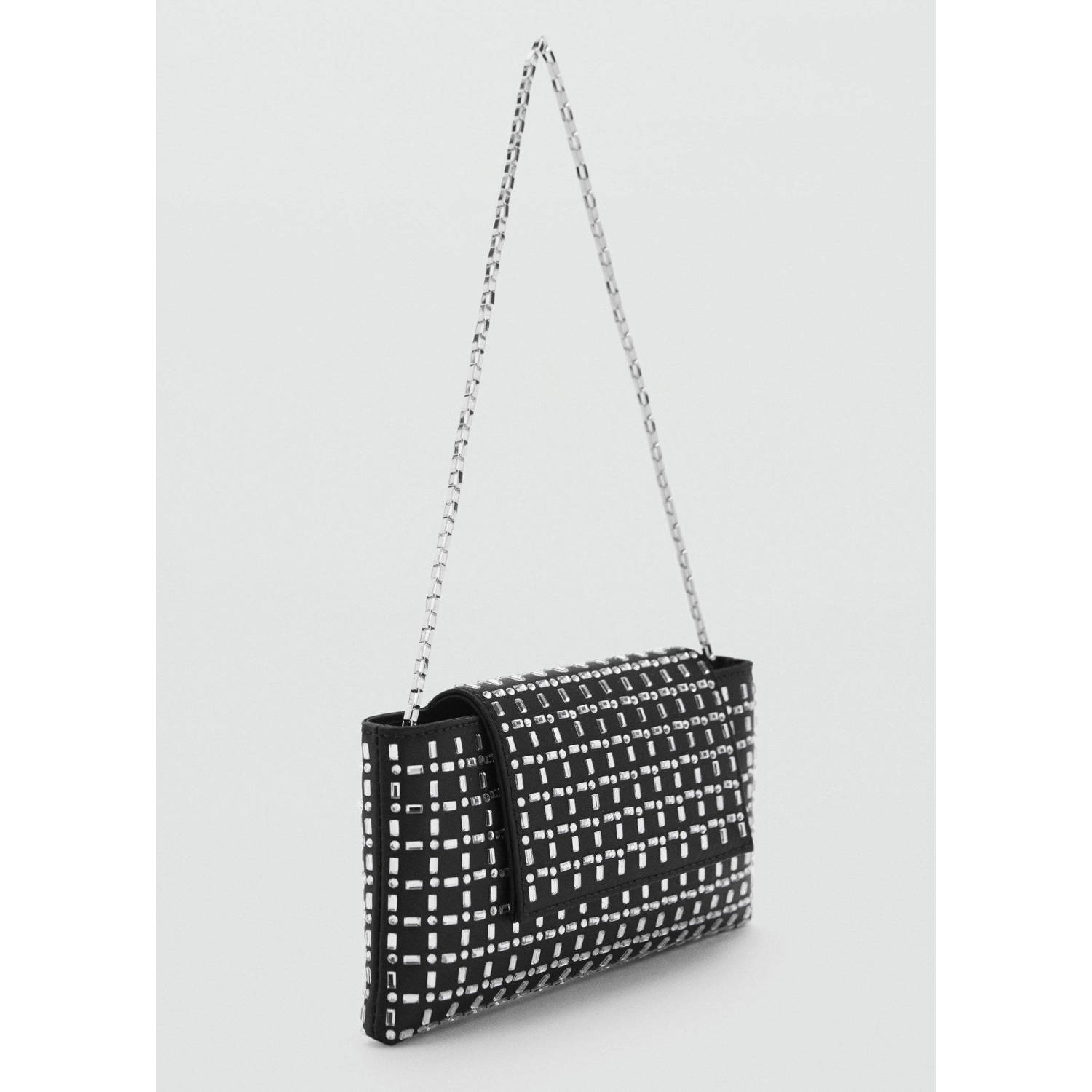 Mango schoudertas met strass zwart