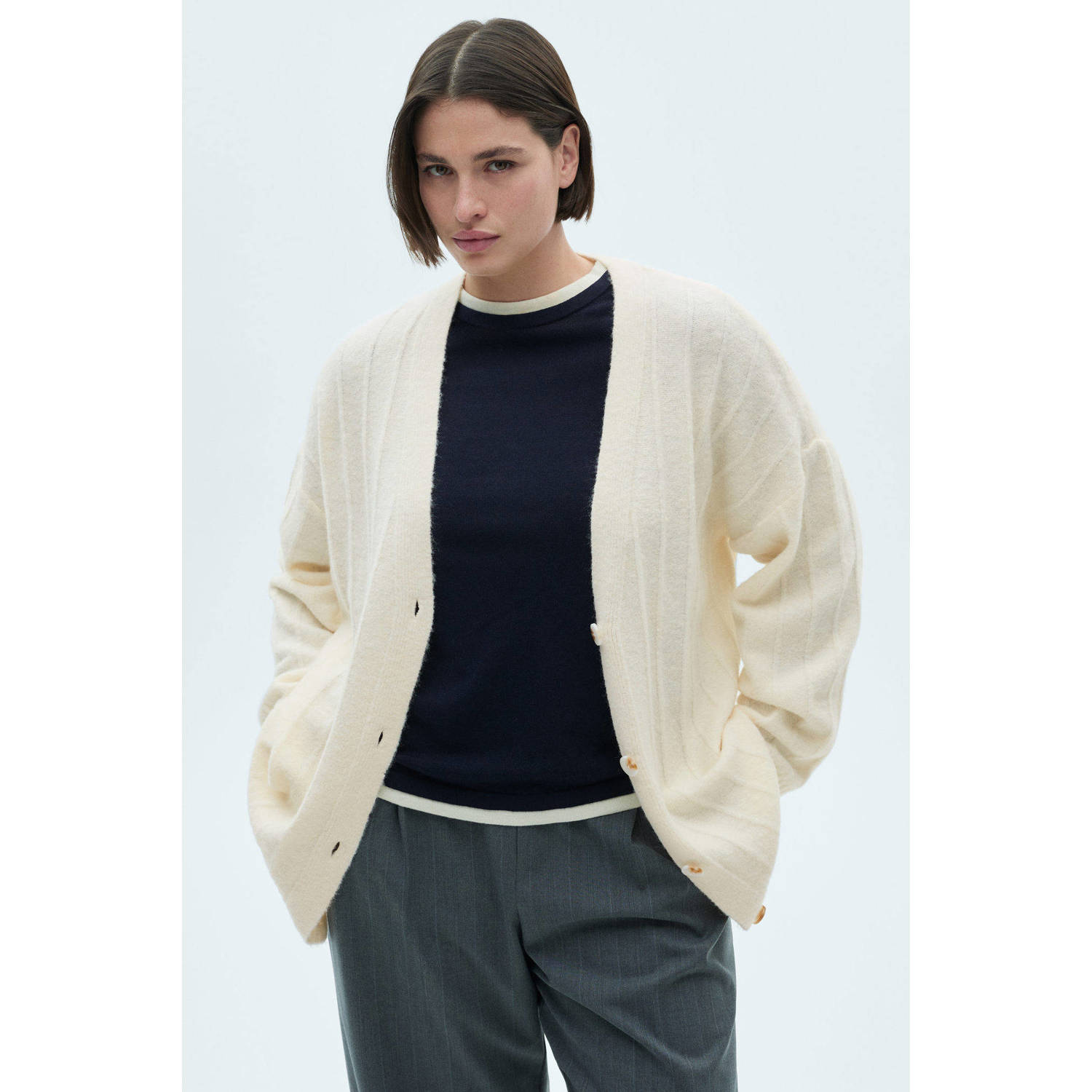 Mango wollen gebreid vest ecru