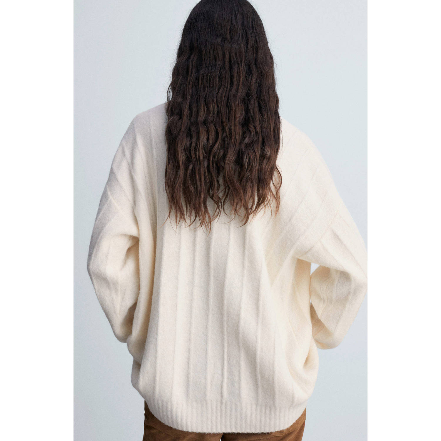 Mango wollen gebreid vest ecru