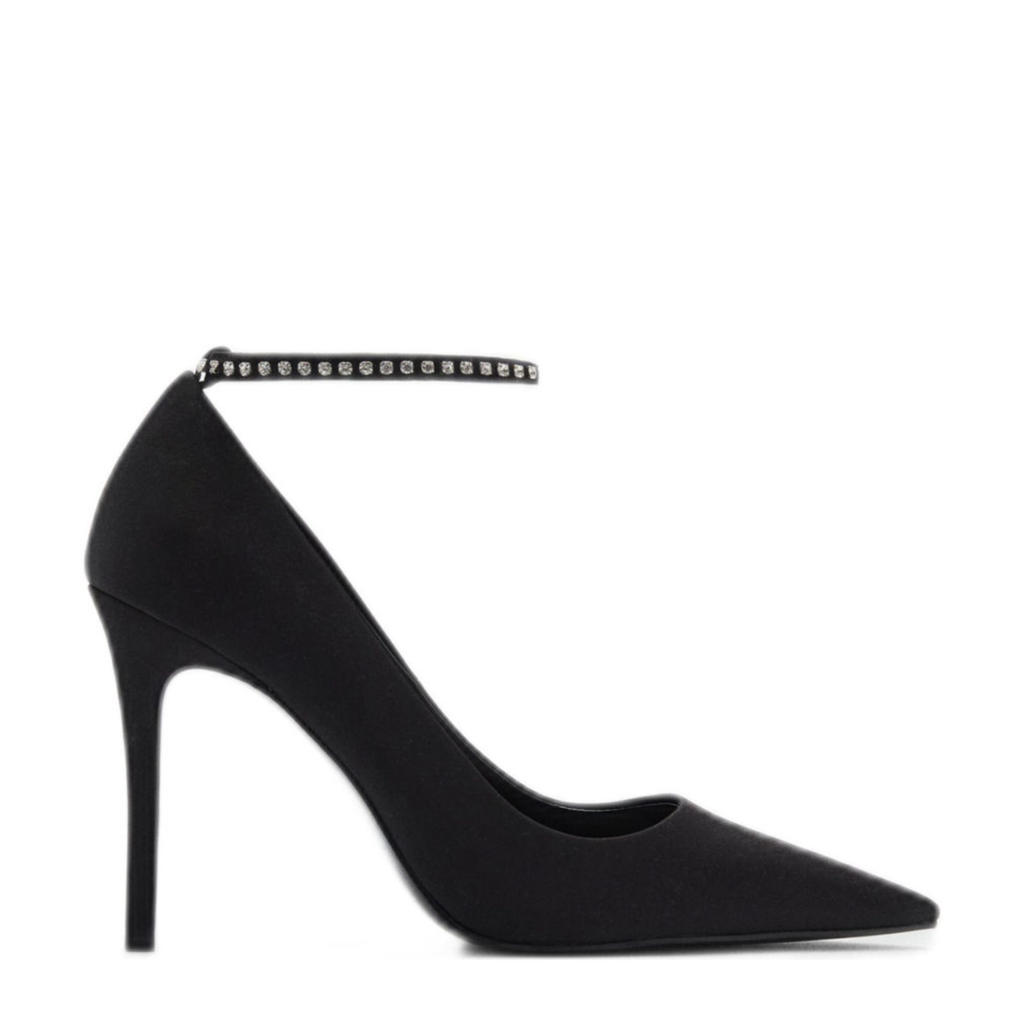 Zwarte dames Mango pumps van 96% polyester, 4% zink. voering: 100% polyurethaan.afwerking: 83% glas, 17% zink. inlegzooltje: 87% met naaldhak, gesp en effen