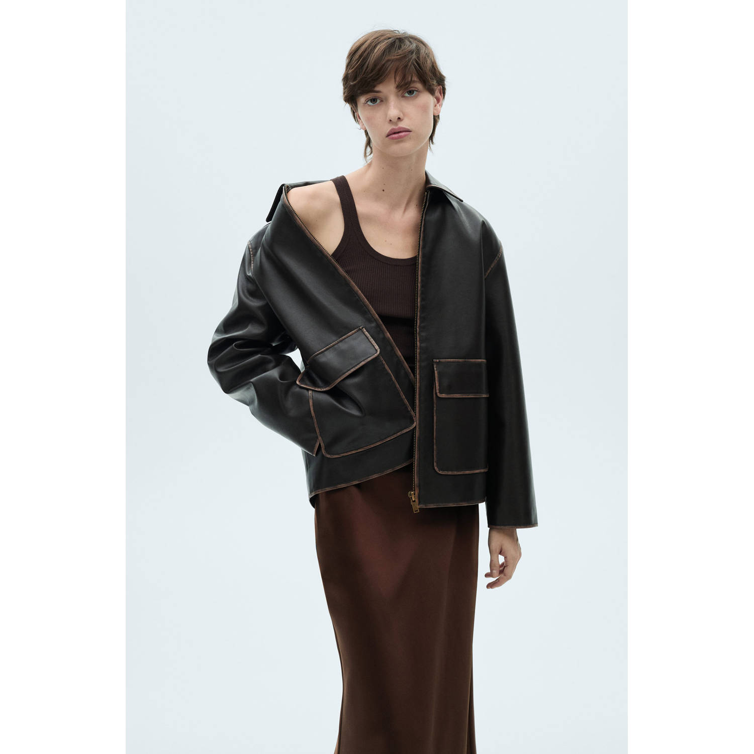 Mango midi rok donkerbruin