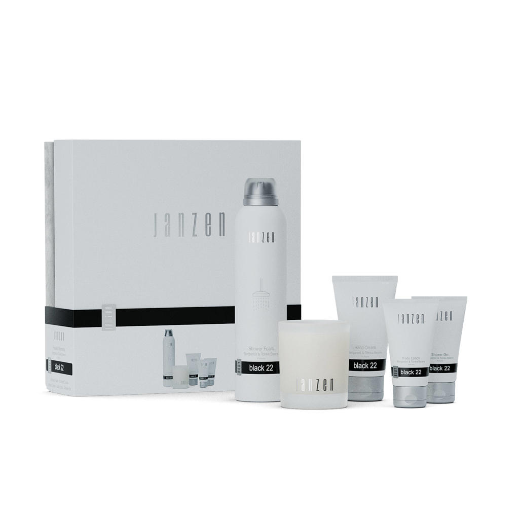 JANZEN Black 22 geschenkset Body - shower foam + hand cream + body lotion + shower gel + kaars
