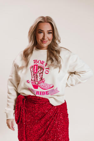 sweater met printopdruk ecru/roze
