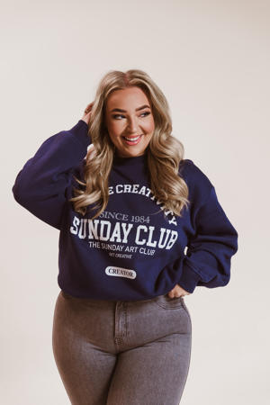 sweater met printopdruk donkerblauw/wit
