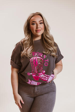 T-shirt met printopdruk grijs/roze