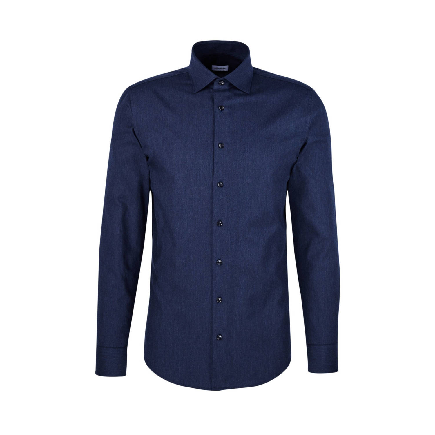 Seidensticker gemêleerd slim fit flanellen overhemd donkerblauw