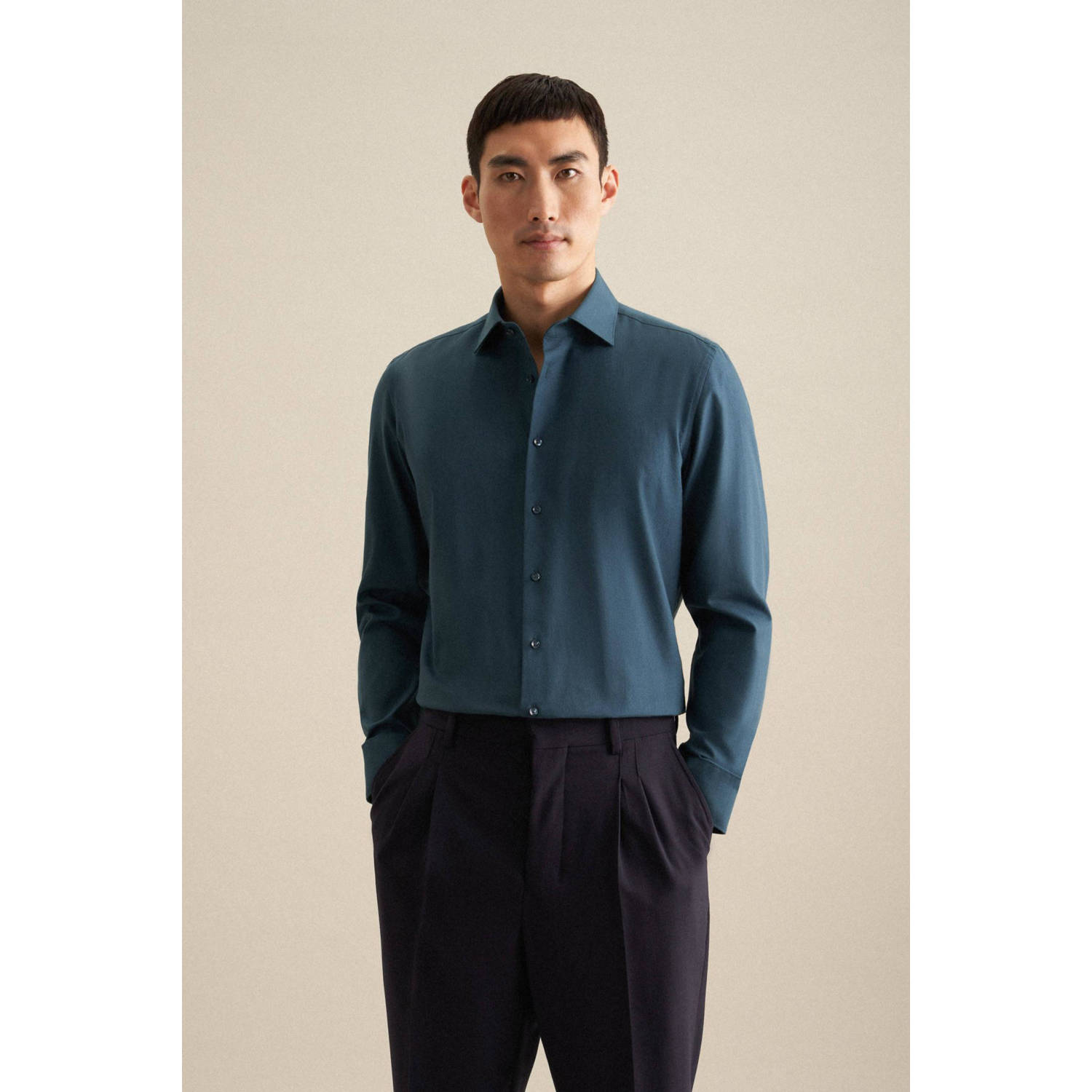 Seidensticker slim fit flanellen overhemd turquoise