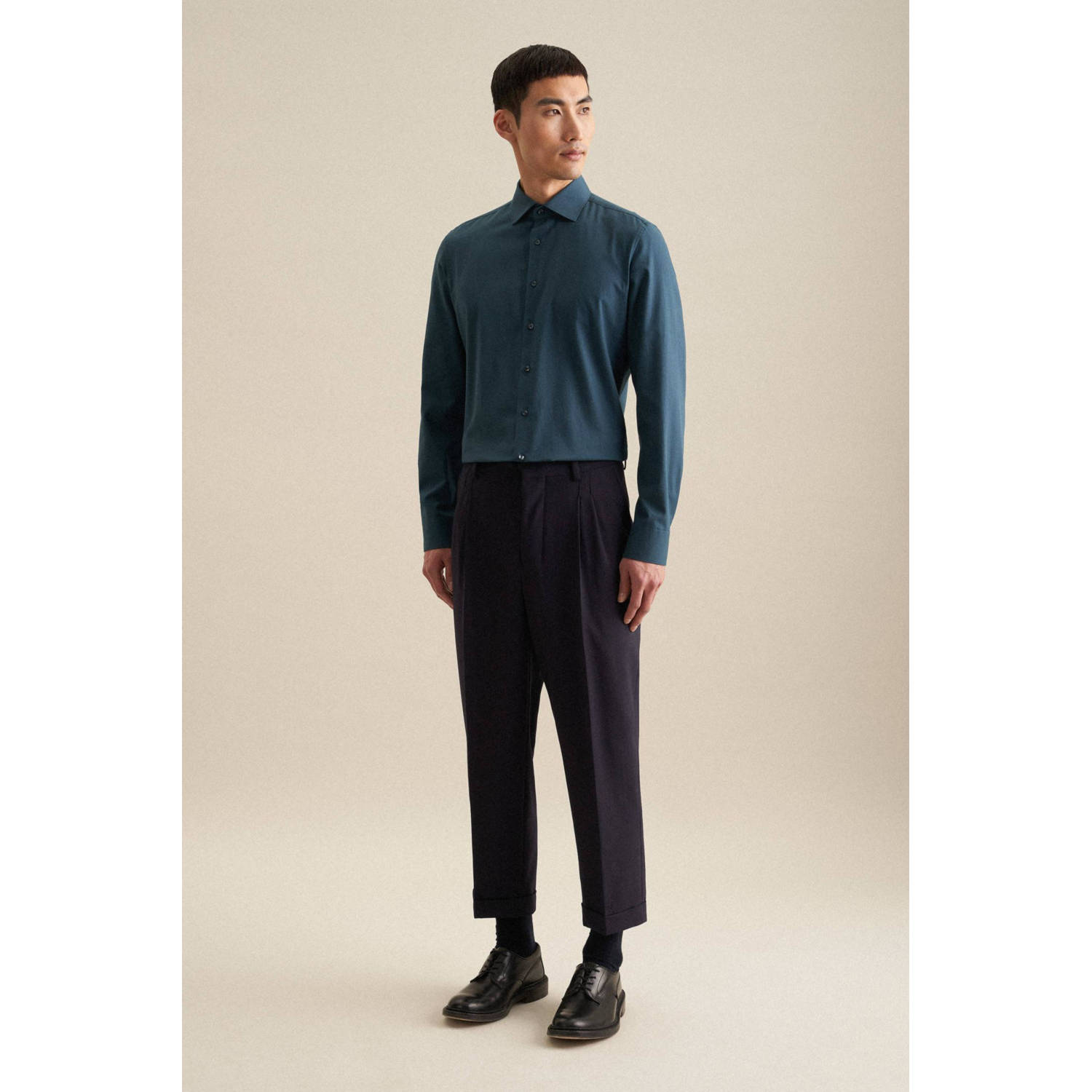 Seidensticker slim fit flanellen overhemd turquoise